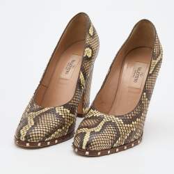 Valentino Multicolor Python Leather Studded Round Toe Pumps Size 37.5