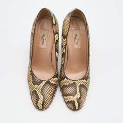 Valentino Multicolor Python Leather Studded Round Toe Pumps Size 37.5