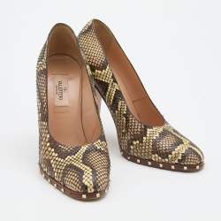 Valentino Multicolor Python Leather Studded Round Toe Pumps Size 37.5