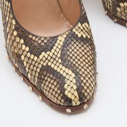 Valentino Multicolor Python Leather Studded Round Toe Pumps Size 37.5
