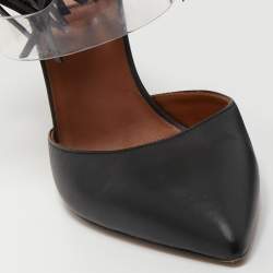 Pre Owned Valentino Black Leather and PVC C-Rockee Fringe Ankle Wrap Pumps Size 39.5