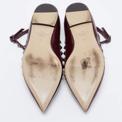 Pre Owned Valentino Burgundy Patent Leather Rockstud Ankle Strap Ballet Flats Size 35