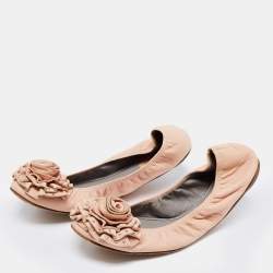 Pre Owned Valentino Beige Leather Embellished Ballet Flats Size 39