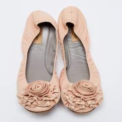 Pre Owned Valentino Beige Leather Embellished Ballet Flats Size 39
