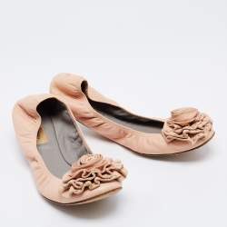 Pre Owned Valentino Beige Leather Embellished Ballet Flats Size 39