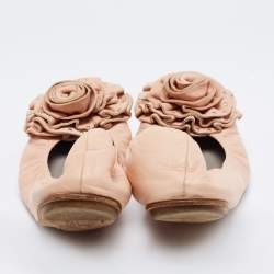 Pre Owned Valentino Beige Leather Embellished Ballet Flats Size 39