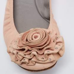 Pre Owned Valentino Beige Leather Embellished Ballet Flats Size 39
