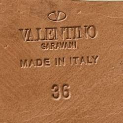 Pre Owned Valentino Black Embellished Leather Ankle Strap Flats Size 36