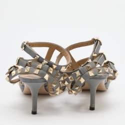 Pre Owned Valentino Grey Leather Rockstud Caged Pointed Toe Pumps Size 37.5