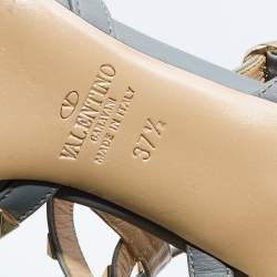 Pre Owned Valentino Grey Leather Rockstud Caged Pointed Toe Pumps Size 37.5