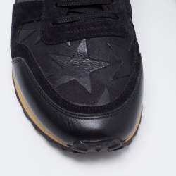 Pre Owned Valentino Black/Burgundy Camouflage Canvas and Leather Star Embellished Slip On Sneakers Size 41