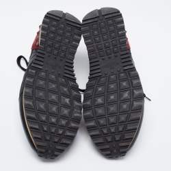 Pre Owned Valentino Black/Burgundy Camouflage Canvas and Leather Star Embellished Slip On Sneakers Size 41