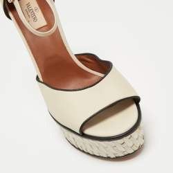 Pre Owned Valentino Cream Leather Platform Ankle Strap  Pumps Size 40.5