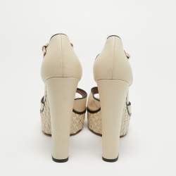 Pre Owned Valentino Cream Leather Platform Ankle Strap  Pumps Size 40.5