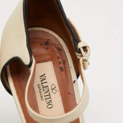 Pre Owned Valentino Cream Leather Platform Ankle Strap  Pumps Size 40.5