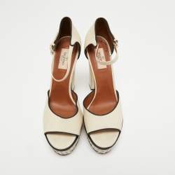 Pre Owned Valentino Cream Leather Platform Ankle Strap  Pumps Size 40.5