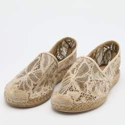 Valentino Cream Lace and Leather Espadrille Flats Size 36