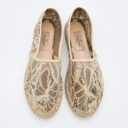 Valentino Cream Lace and Leather Espadrille Flats Size 36