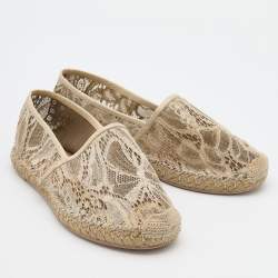 Valentino Cream Lace and Leather Espadrille Flats Size 36