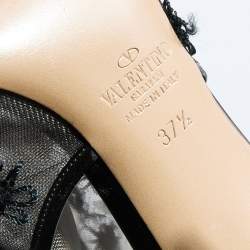 Pre Owned Valentino Black Mesh Flower Embellished Open Toe Ankle Booties Size 37.5