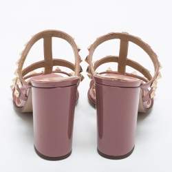 Pre Owned Valentino Pink Patent Leather Rockstud Sandals Size 35.5