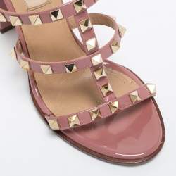 Pre Owned Valentino Pink Patent Leather Rockstud Sandals Size 35.5