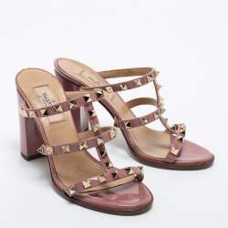 Pre Owned Valentino Pink Patent Leather Rockstud Sandals Size 35.5