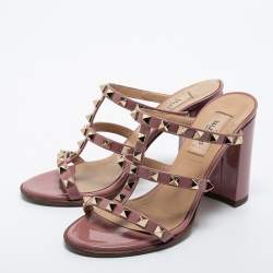 Pre Owned Valentino Pink Patent Leather Rockstud Sandals Size 35.5