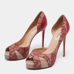 Valentino Two Tone Lace, Mesh and Leather Peep Toe D'orsay Pumps Size 36.5