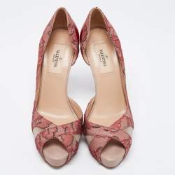 Valentino Two Tone Lace, Mesh and Leather Peep Toe D'orsay Pumps Size 36.5