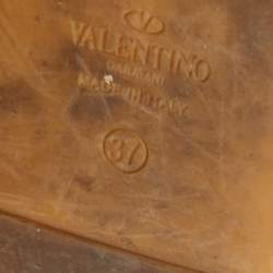 Pre Owned Valentino Brown Leather Rockstud Ankle Strap Espadrille Flats Size 37