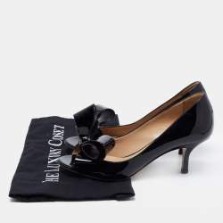 Pre Owned Valentino Black Patent Leather Bow Open Toe Pumps Size 35