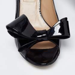 Pre Owned Valentino Black Patent Leather Bow Open Toe Pumps Size 35
