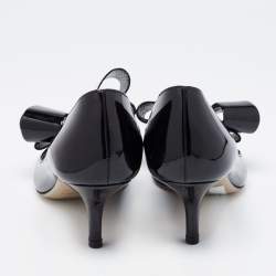 Pre Owned Valentino Black Patent Leather Bow Open Toe Pumps Size 35
