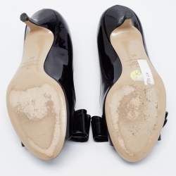 Pre Owned Valentino Black Patent Leather Bow Open Toe Pumps Size 35