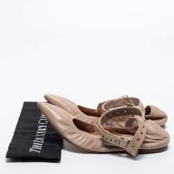 Pre Owned Valentino Beige Leather Love Latch Ballet Flats Size 38