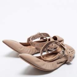Pre Owned Valentino Beige Leather Love Latch Ballet Flats Size 38