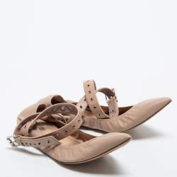 Pre Owned Valentino Beige Leather Love Latch Ballet Flats Size 38