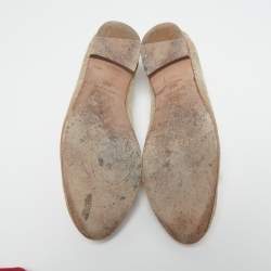 Pre Owned Valentino Beige Lace  and Leather Ballet Flats Size 38.5