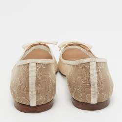 Pre Owned Valentino Beige Lace  and Leather Ballet Flats Size 38.5