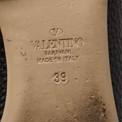 Pre Owned Valentino Black Leather Rockstud Ankle Strap Ballet Flats Size 39