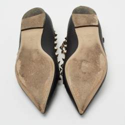 Pre Owned Valentino Black Leather Rockstud Ankle Strap Ballet Flats Size 39