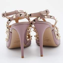 Pre Owned Valentino Pink Leather Rockstud Ankle Strap Pumps Size 41.5