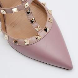 Pre Owned Valentino Pink Leather Rockstud Ankle Strap Pumps Size 41.5