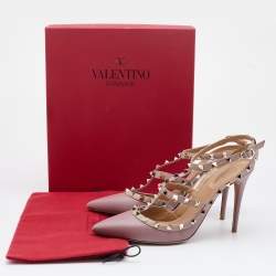 Pre Owned Valentino Pink Leather Rockstud Ankle Strap Pumps Size 41.5