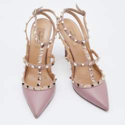 Pre Owned Valentino Pink Leather Rockstud Ankle Strap Pumps Size 41.5