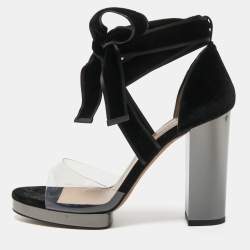 Pre Owned Valentino Black Velvet and PVC Ankle Sandals Size 39