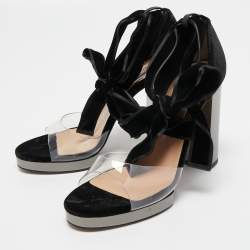 Pre Owned Valentino Black Velvet and PVC Ankle Sandals Size 39