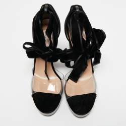 Pre Owned Valentino Black Velvet and PVC Ankle Sandals Size 39