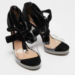 Pre Owned Valentino Black Velvet and PVC Ankle Sandals Size 39